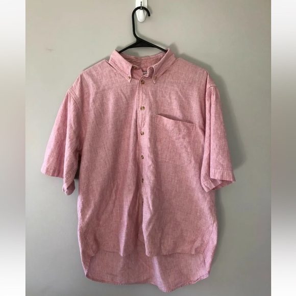 🎉4/$25 Vintage Bankshot Pink Red Cotton Short Sleeve Button Up Shirt Men’s L - Picture 1 of 9